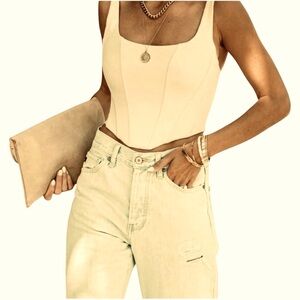 Et Clet Cropped Structured Zip Back Corset Top